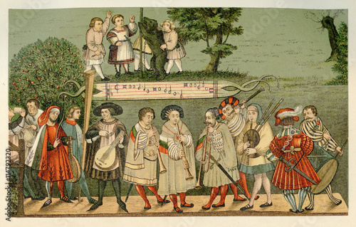 Renaissance minstrels playing in Augsburg photo
