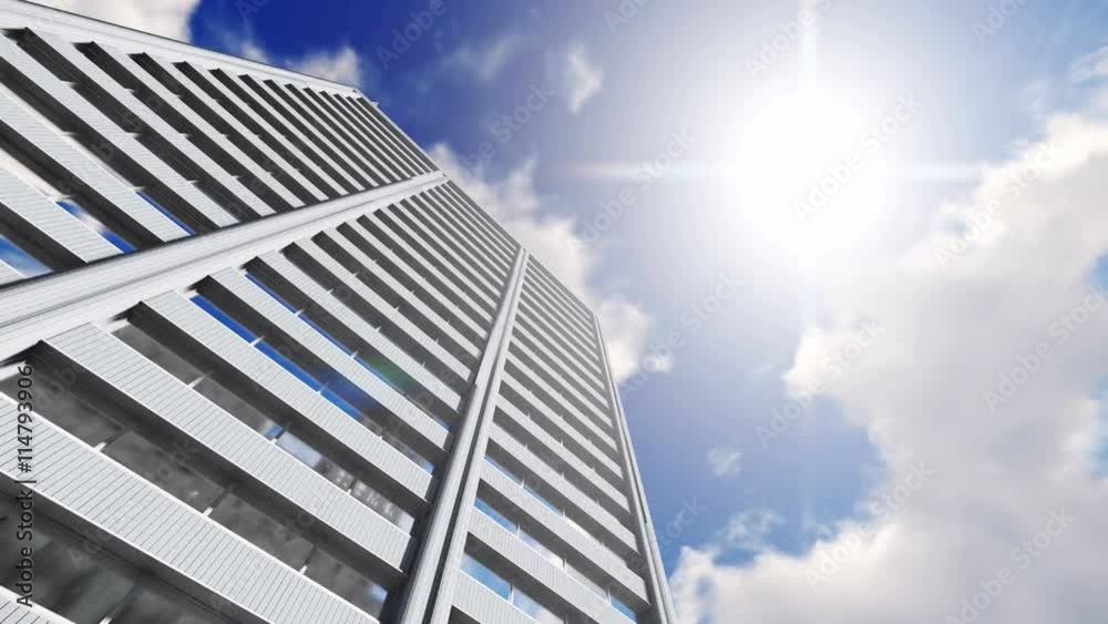 Abstract high rise office building with reflection on mirror windows ...