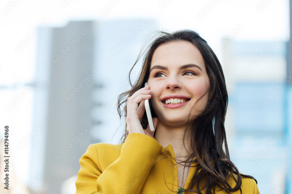 smiling young woman or girl calling on smartphone smiling young woman or girl calling on smartphone