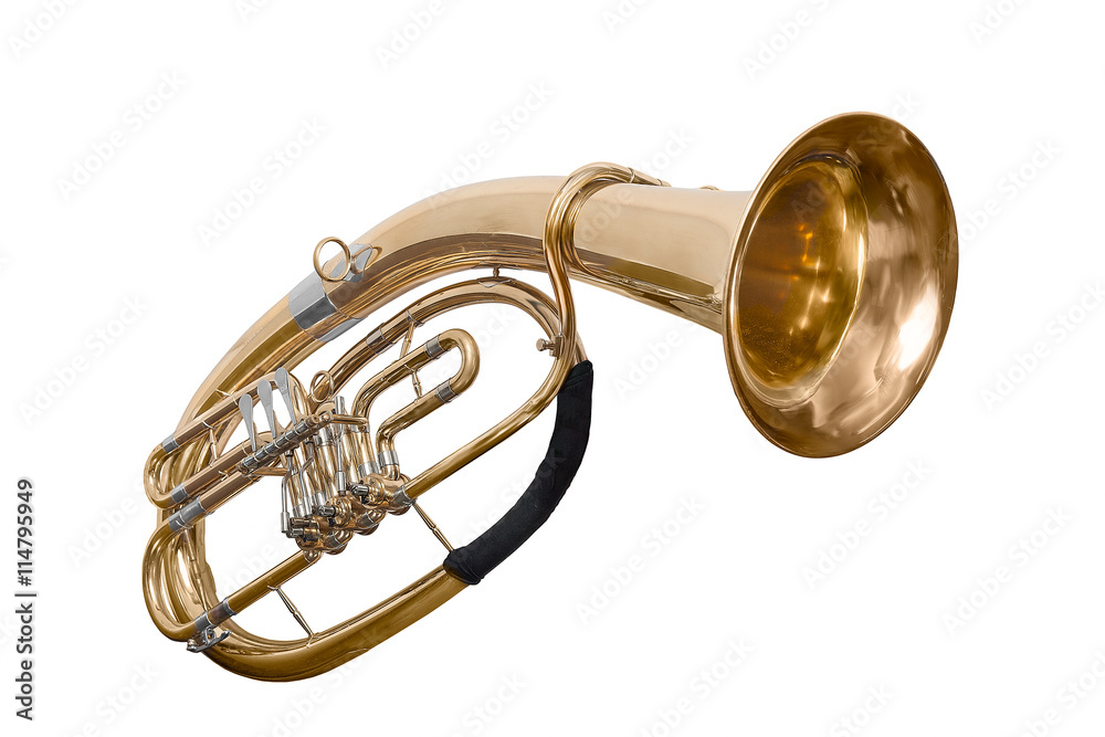 Naklejka premium classical wind musical instrument baritone Euphonium isolated on white background