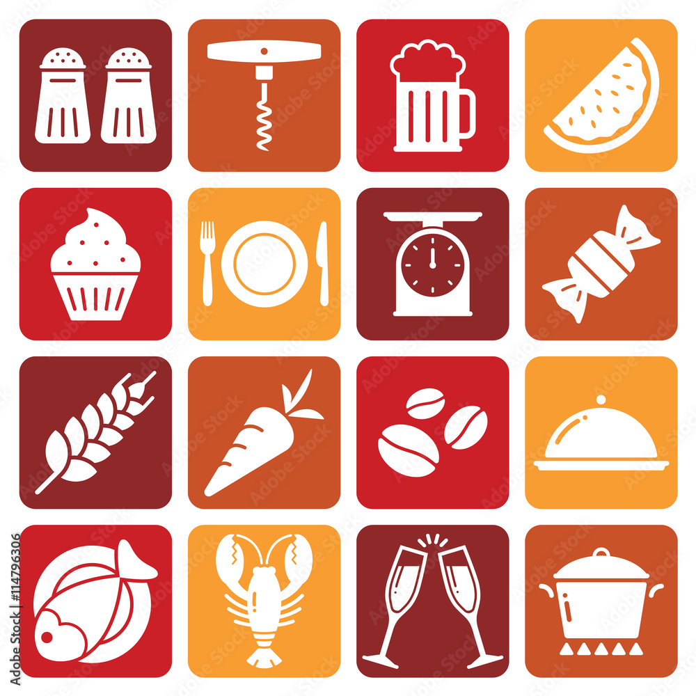 White Food Icons on colored backgrounds White Food Icons on colored backgrounds