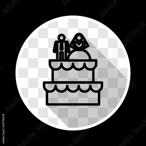 Wedding Cake with Bride and Groom Figurines. Vector illustration