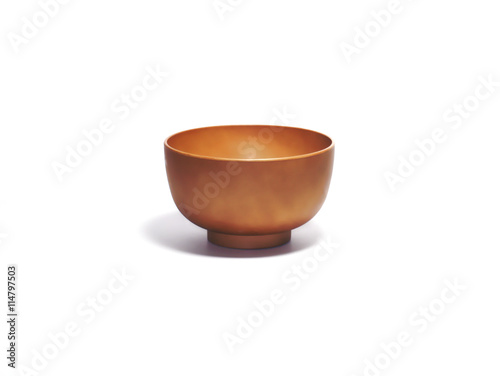 Brown wooden soup bowl isolated on white background