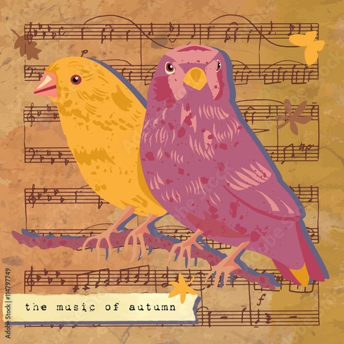 'The music of autumn' vintage style vector post card
