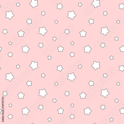 cute cartoon white stars on pink background seamless vector pattern illustration