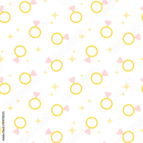 cute cartoon engagement pink diamond ring seamless vector pattern background illustration
