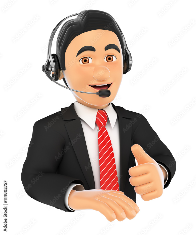 3D Call center employee with thumb up 3D Call center employee with thumb up