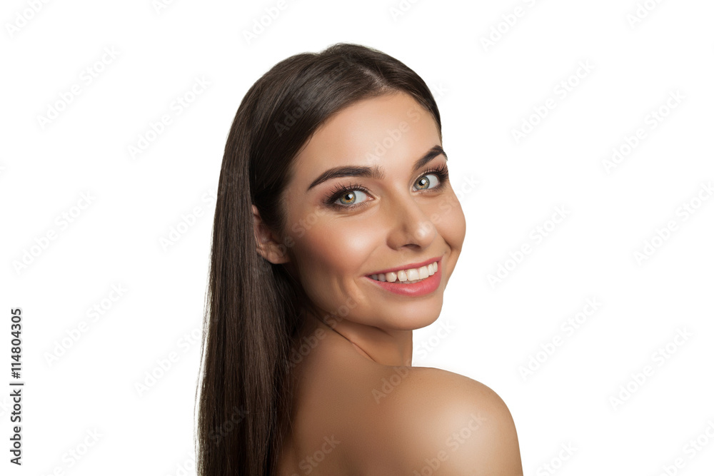 Smilimg model looking at the camera Smilimg model looking at the camera