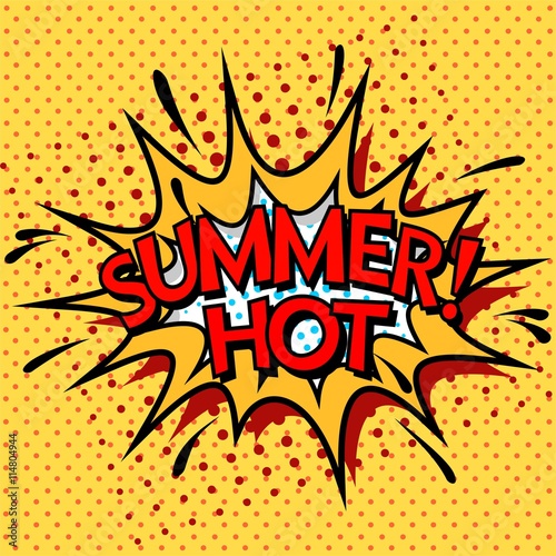 Color hot summer banner. Pop art, comic book style.