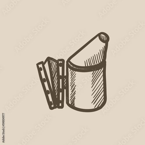 Bee hive smoker sketch icon.
