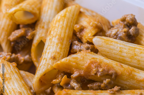Penne pasta italian food close up