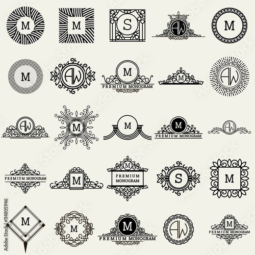 Vintage Monogram Logos Design Templates Big Set. Vector logotypes elements collection, Icons Symbols, Retro Labels, Badges, Silhouettes.