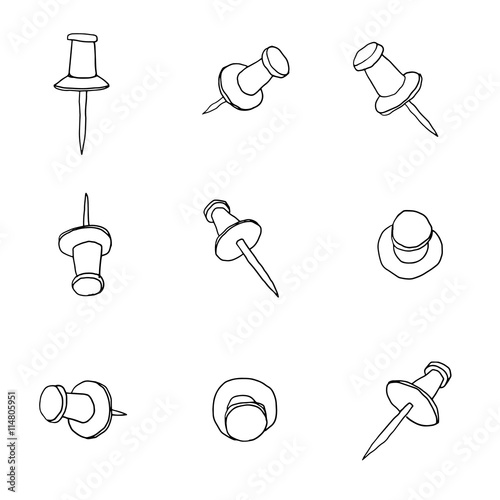vector Set of push pins art hadn drawn line art cute illustratio
