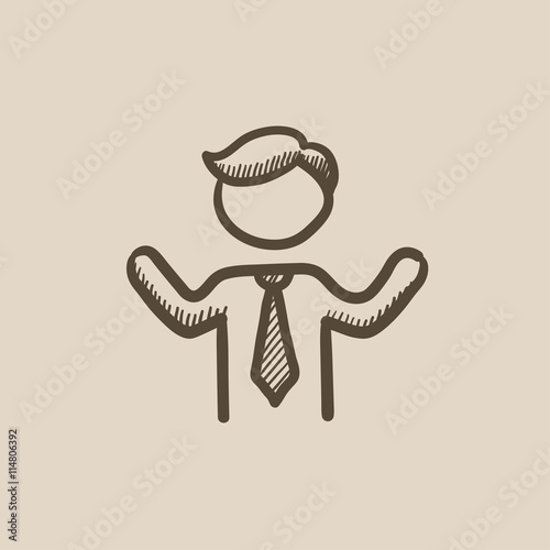 Man with raised arms sketch icon.
