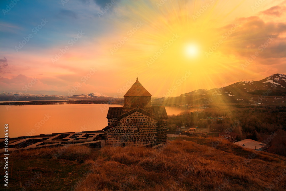 Armenia. Monastery Sevanavank. Sunset rays