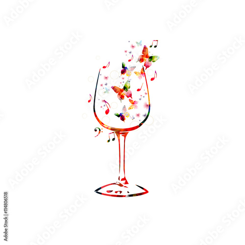 Vector illustration of colorful wineglass with butterflies