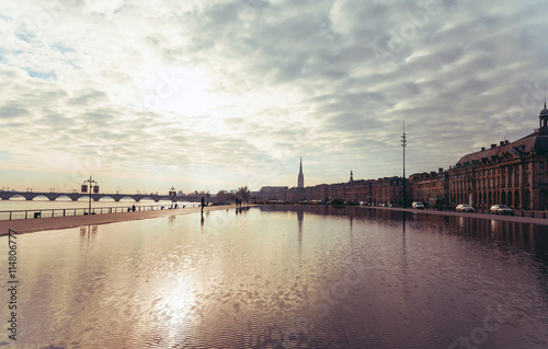 Street view of Place De La Bourse in Bordeaux city, France Europ