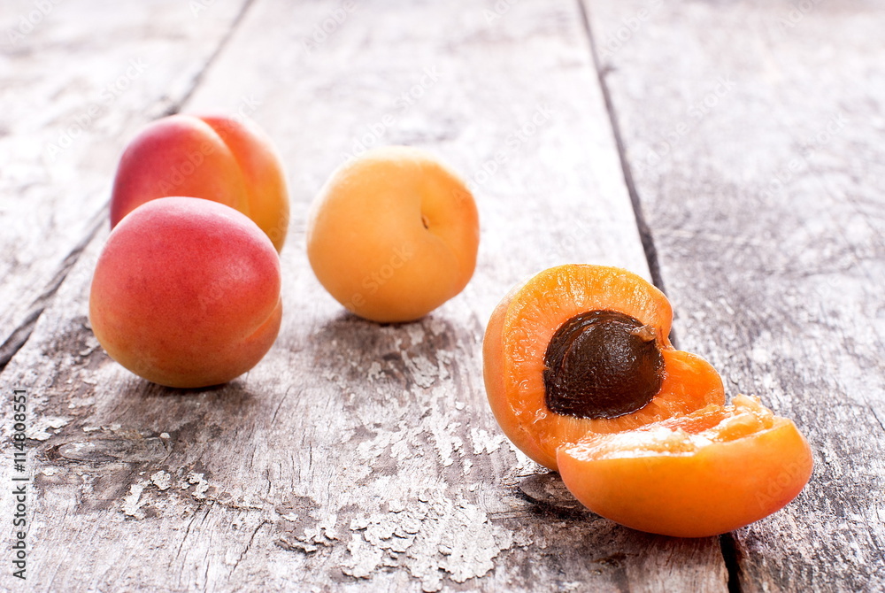 outdoor ripe apricots on the table