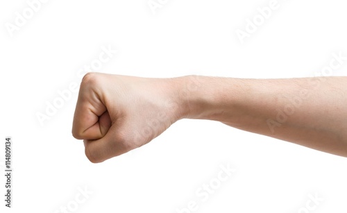 Male fist isolated on white background.