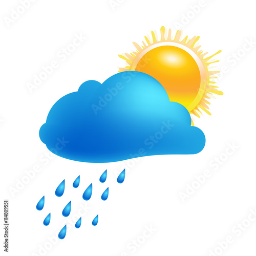 weather icon of sun and cloud with rain Vector Illustration