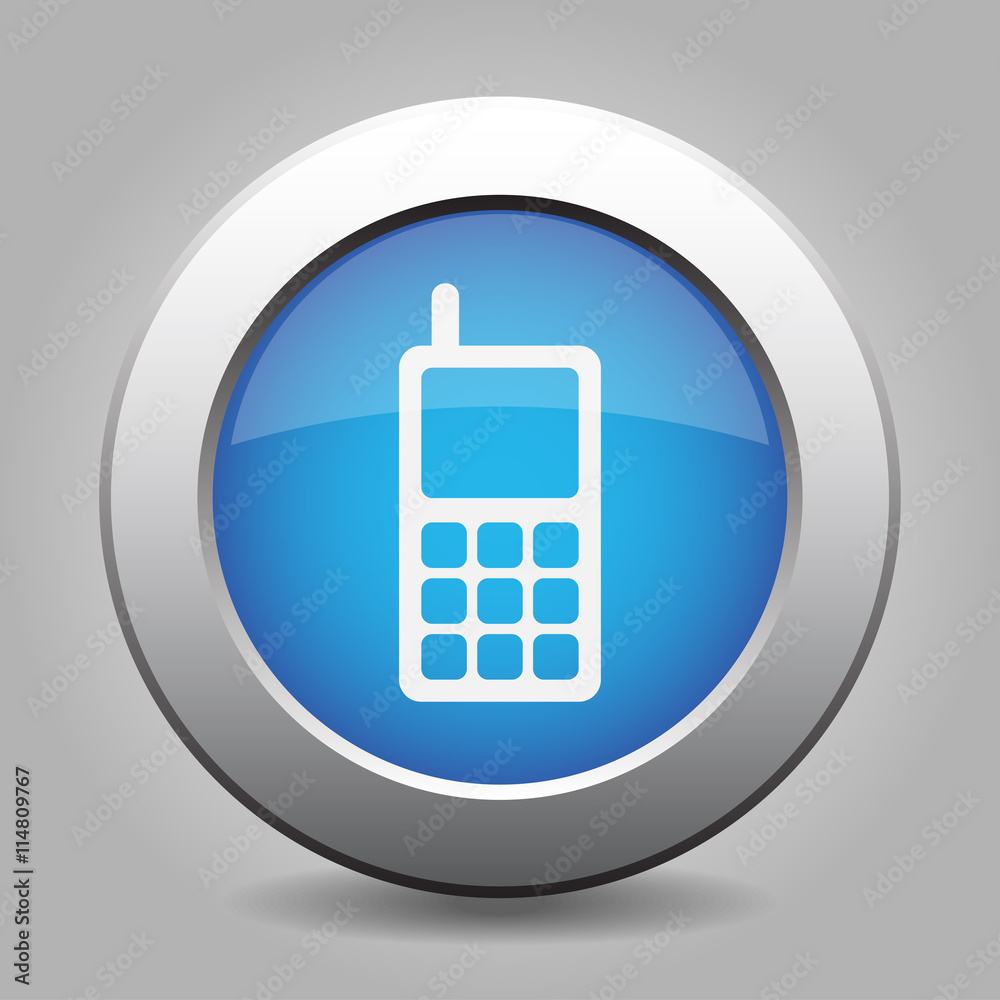 blue metal button with old mobile phone blue metal button with old mobile phone