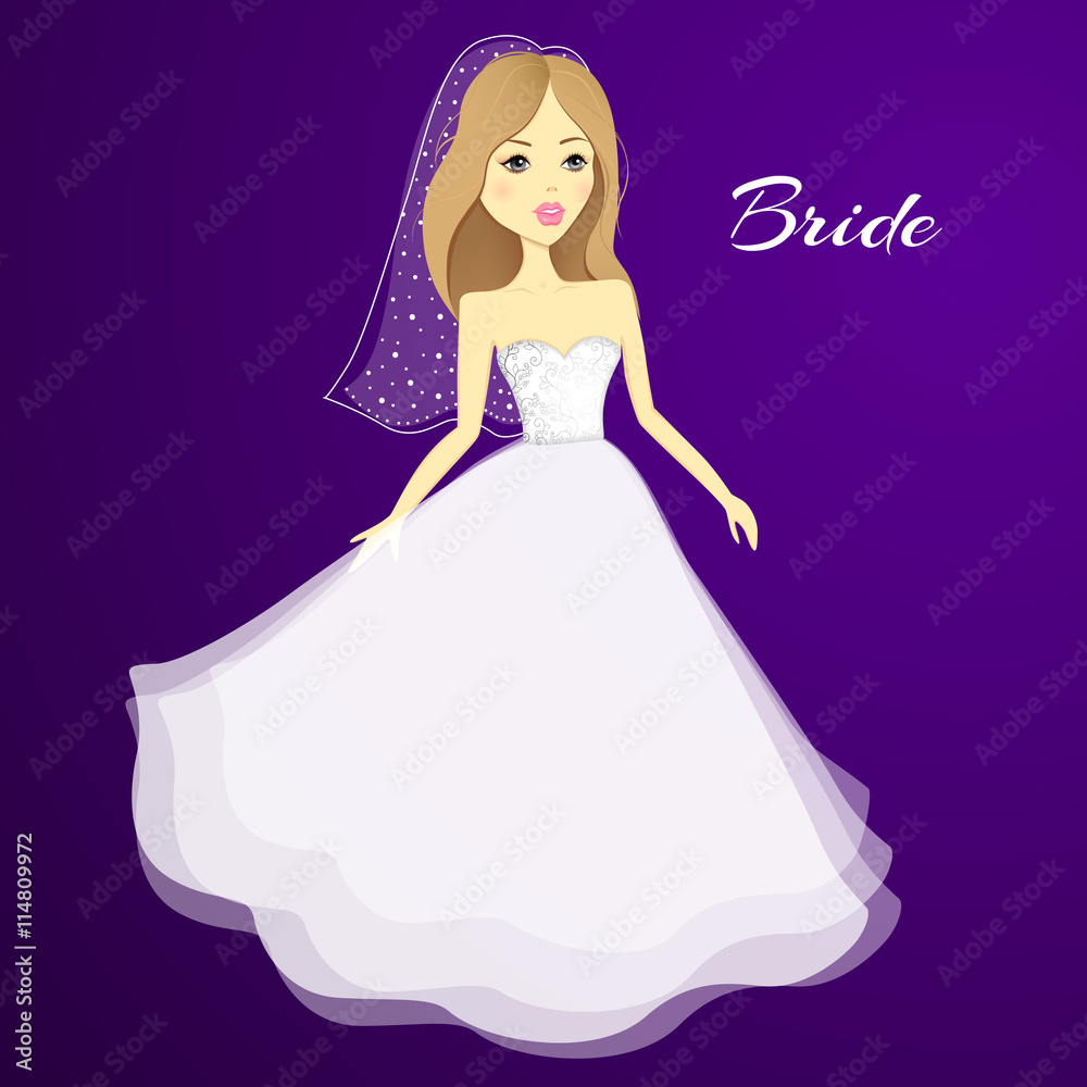 Beautiful girl in a wedding dress. Vector cartoon bride. Wedding Beautiful girl in a wedding dress. Vector cartoon bride. Wedding