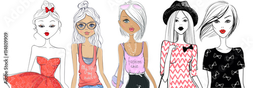 Big vector set with fashion girls.