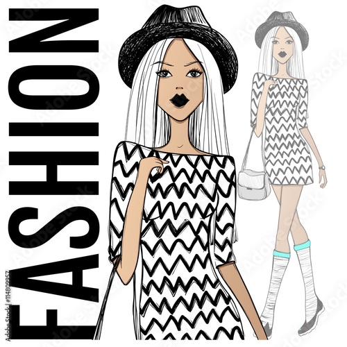 Dekoracja na wymiar  fashion-illustration-vector-girl-sketch-model-beauty-face