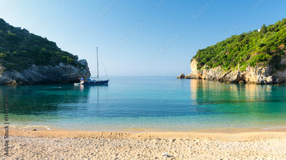amazing beach in Paleokastritsa on Corfu island, Greece