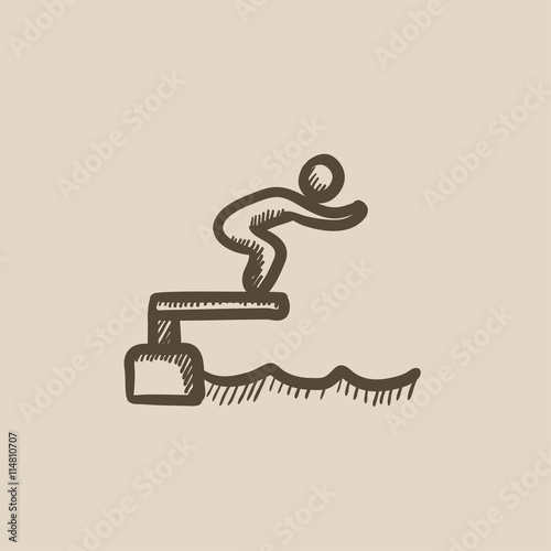 Swimmer jumping in pool sketch icon.