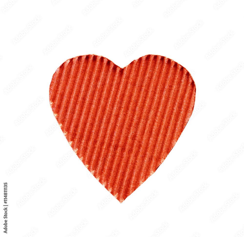 the symbol of a heart cut from corrugated cardboard red color isolated on white background. the concept of love, Valentine's day