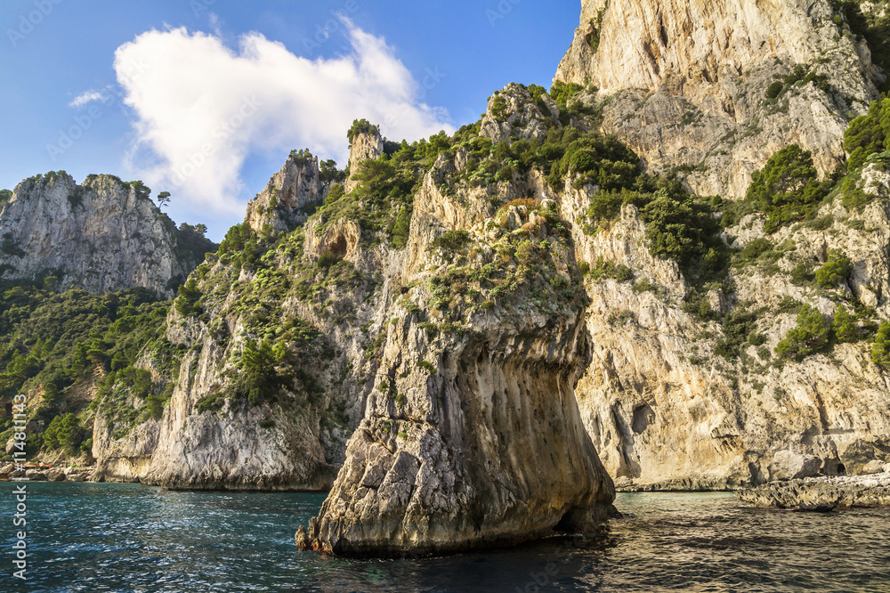 Rocks formation on the coast of  Mediterranean Sea, Capri Island, Italy