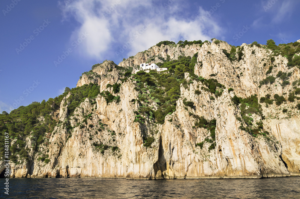 Rocky terraces on the Mediterranean coast at Capri Island