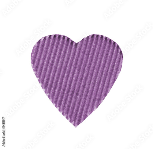 the symbol of a heart cut from corrugated cardboard purple colors isolated on white background. the concept of love, Valentine's day