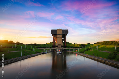 The Strepy-Thieu boat lift on the Canal du Centre in the Province of Hainaut, Belgium.It is the tallest boat lift in the world. photo