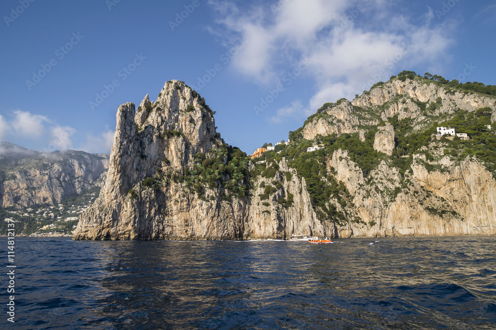 Rocks formation on the coast of  Mediterranean Sea, Capri Island, Italy