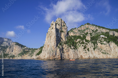 Rocks formation on the coast of Mediterranean Sea, Capri Island, Italy