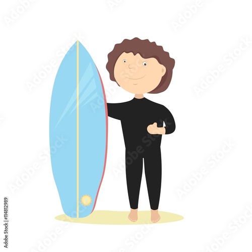 Boy or man in wetsuit surfing while on holiday.
