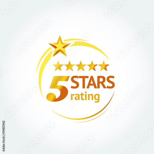 Golden Five stars round logo template. Isolated Vector illustration