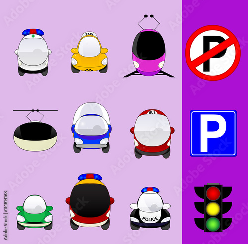 Set of various city traffic vehicles icons