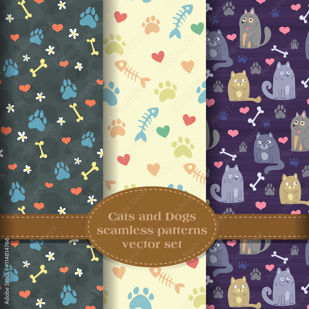 Fototapeta premium pet theme patterns set