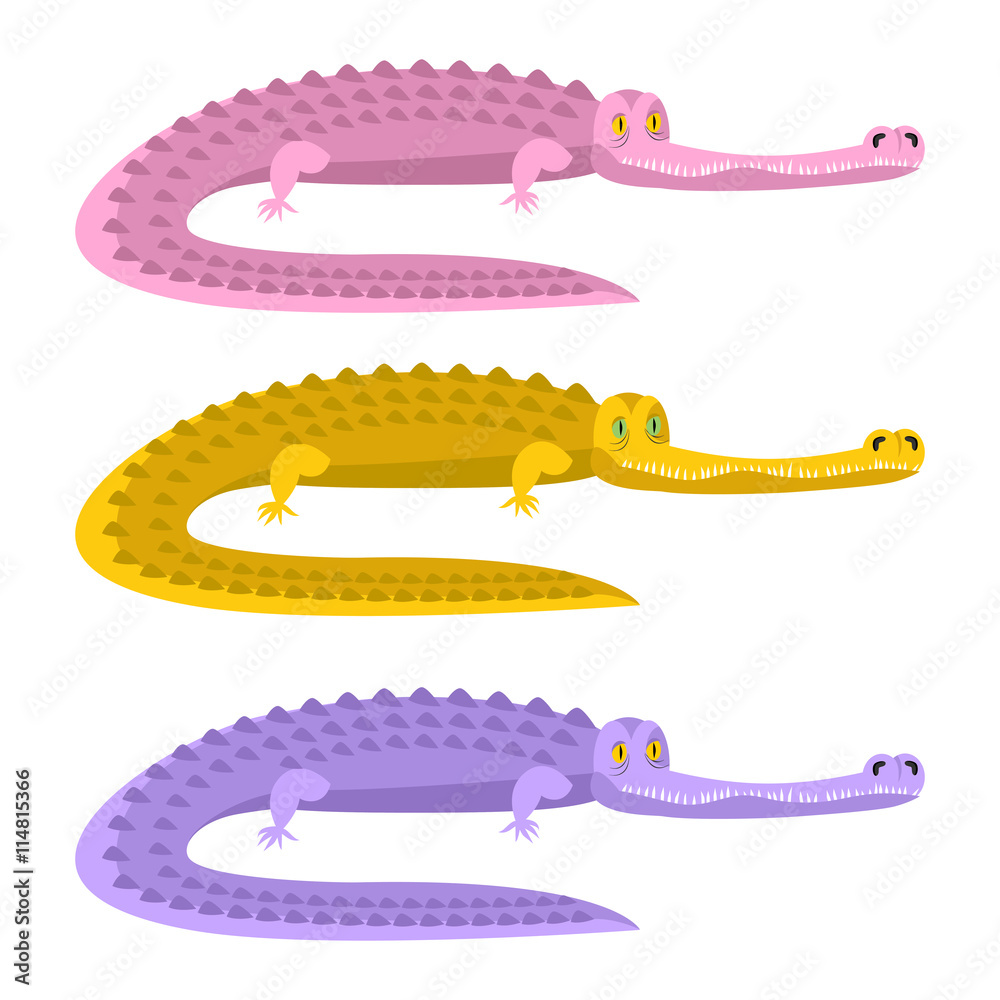 Colorful crocodile. Pink alligator. Yellow caiman. Purple reptil Stock  Vector | Adobe Stock