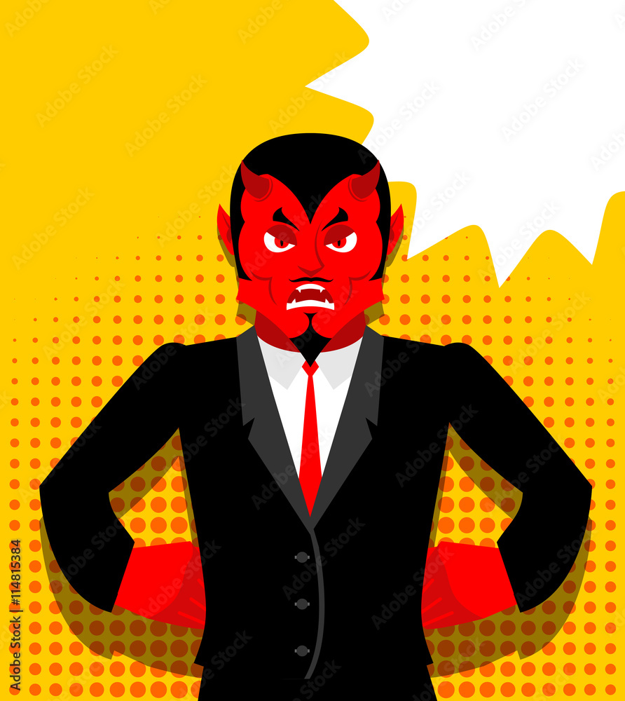 Angry devil. Satan is not happy. Angry red Demon. Lucifer is fur Stock ...