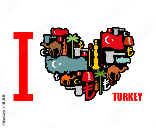 I love Turkey. Sign heart of traditional Turkish folk characters