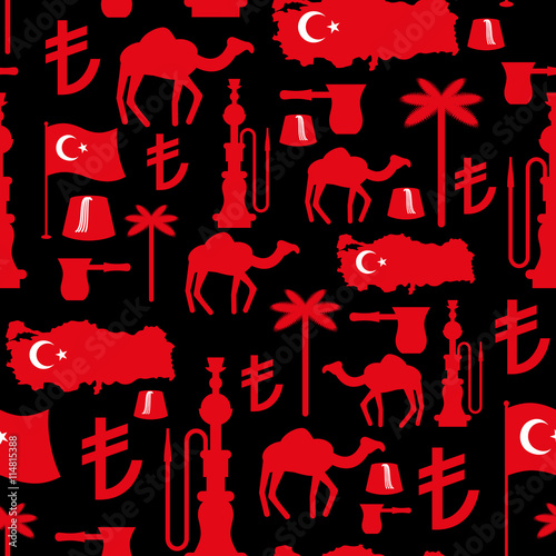 Turkey symbols seamless pattern. Turkish national ornament. Stat