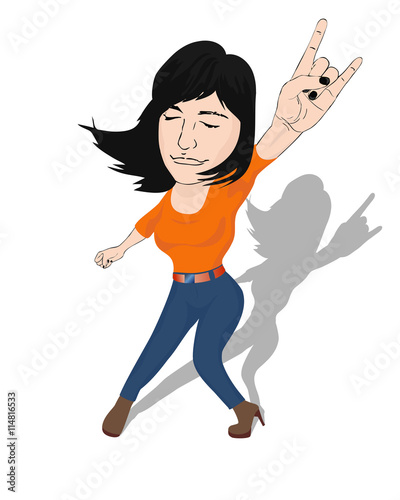  Pretty  rocker girl doing rock sign on white background. Vector illustration.