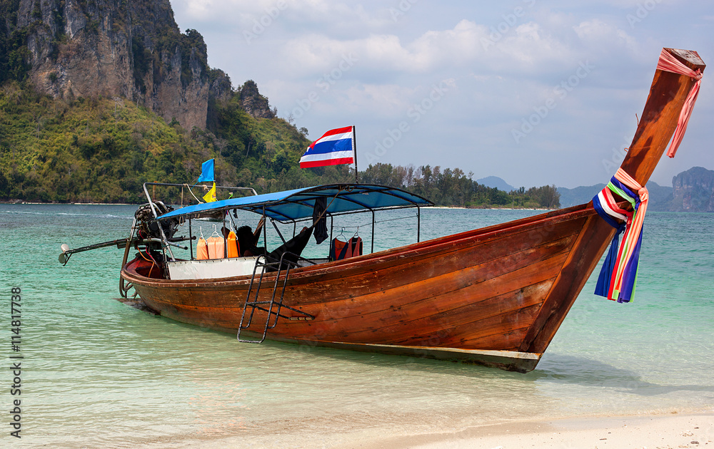 Long boat and tropical beach, Thailand