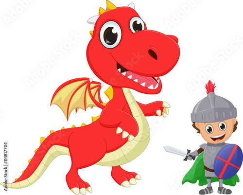illustration of knight and dragon isolated on white background