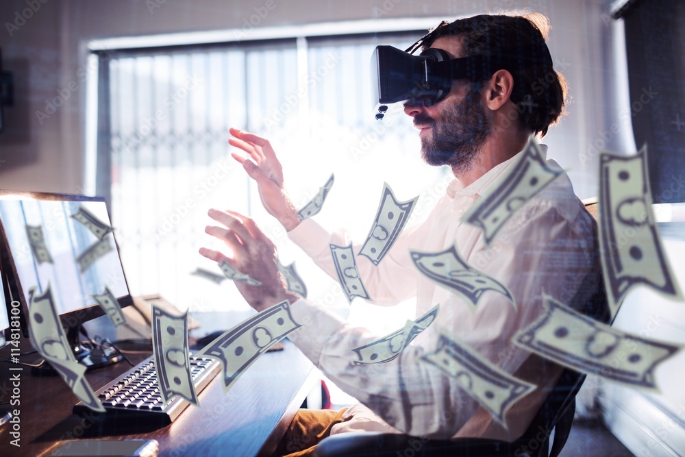 Fotografie Composite image of dollars flying