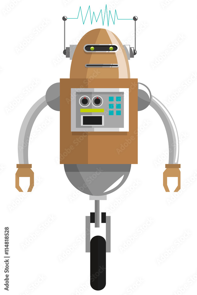 colorful brown robot with two antennas and one wheel icon Stock Vector |  Adobe Stock